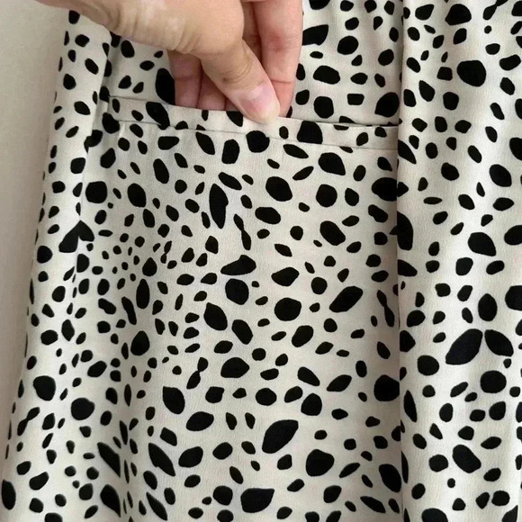 Zara Dalmatian Print Pleated Wide Leg Cropped Trouser Culottes in White, Med - Picture 11 of 16